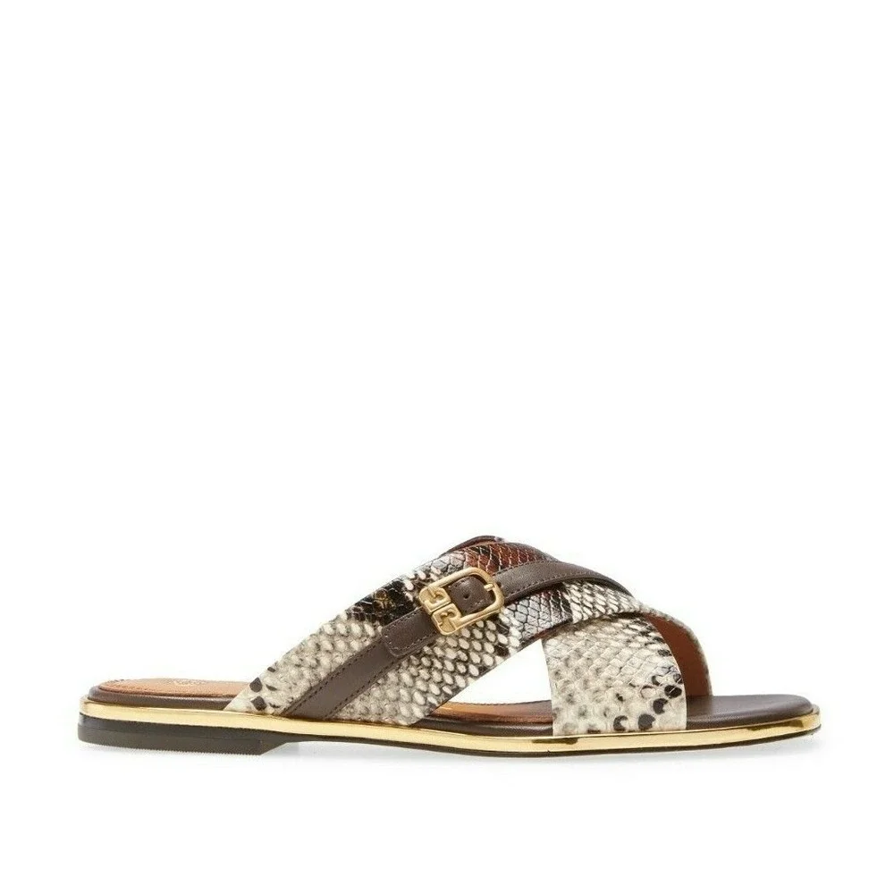 NWOB Tory Burch Delaney Embossed Snake Leather Sandal Slide Aspen‎ Multi 10 $268